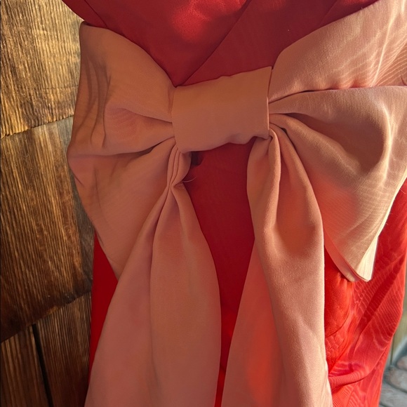 Future Collective Red Shantung  Spaghetti Strap Statement Pink Bow Mini Dress - Picture 5 of 11